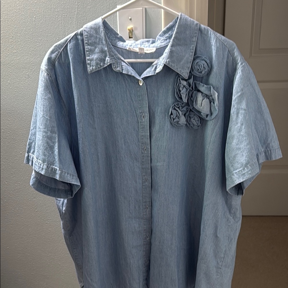 Jane and Delancey Light Blue Blouse with Floral Detail